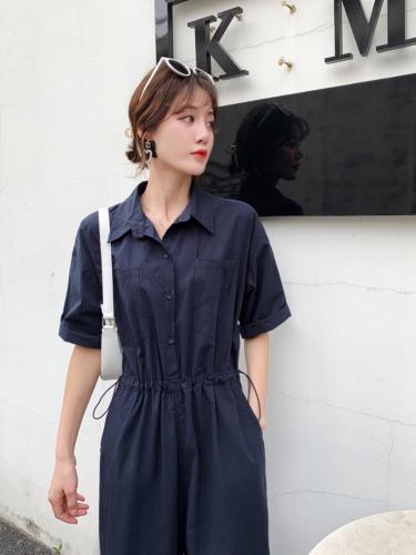YGZ8811夏季新款衬衫背带裤宽松韩版收腰显瘦连衣裤阔腿裤,女装衬衫,衣宫主
