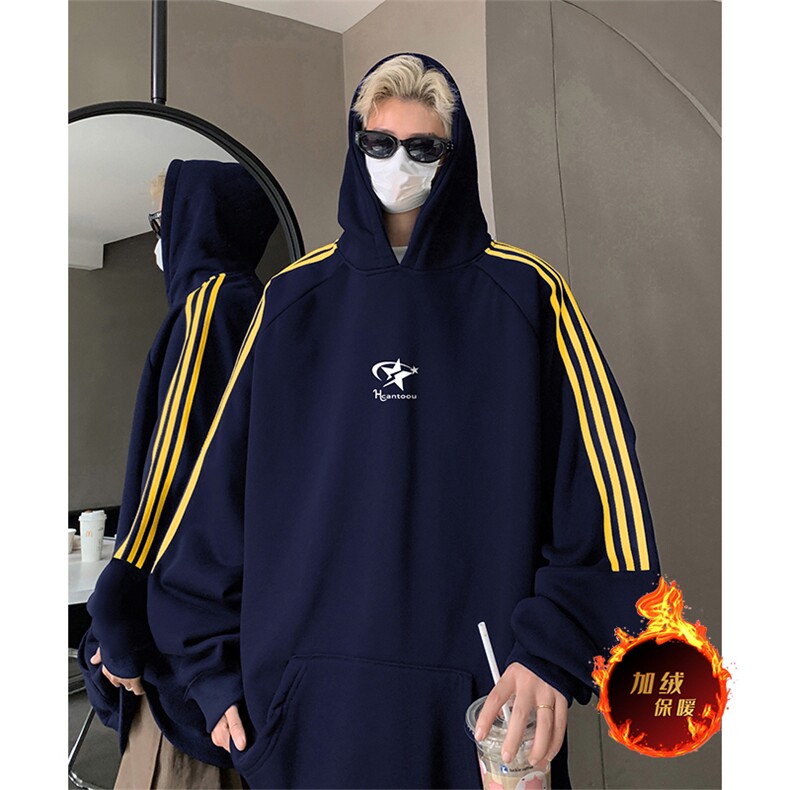 抖音得物供货提供视频秋冬重磅美式宽松织带连帽卫衣2337,男装卫衣,电商A486