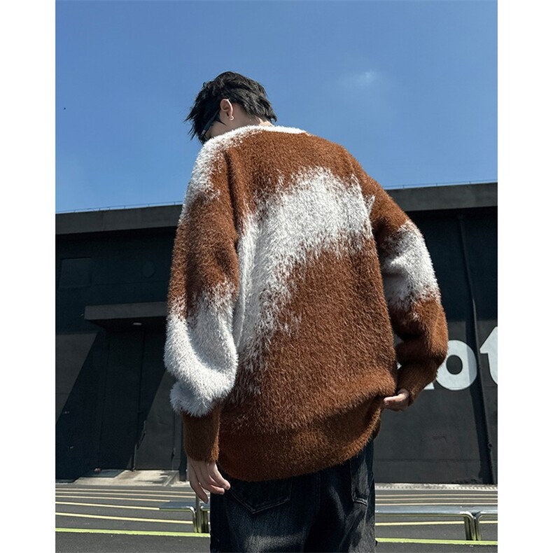 针织衫男女韩版潮流拼色宽松帅高街2024秋冬ins毛衣外套MZ487-P59,男装针织衫/毛衣,星座412-3