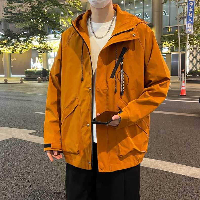 春装户外夹克防风机能连帽冲锋衣短外套男女日系夹克工装露营登山,男装风衣,星座218-8