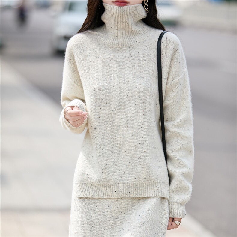 2025百搭时尚高翻领长袖开叉针织衫套裙百搭，女装套装/套裙，蒙特羊绒