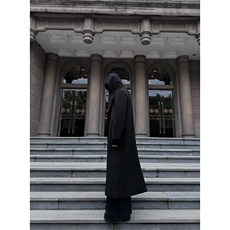 暗黑巫师帽风衣男过膝长款教父垫肩毛呢大衣披风外套Y995-P13，男装风衣，星座1004-3