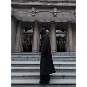 暗黑巫师帽风衣男过膝长款教父垫肩毛呢大衣披风外套Y995-P13图片