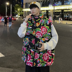 M3风东北大花棉马甲外套大码宽松秋冬汉服外衣坎肩背心演出服图片