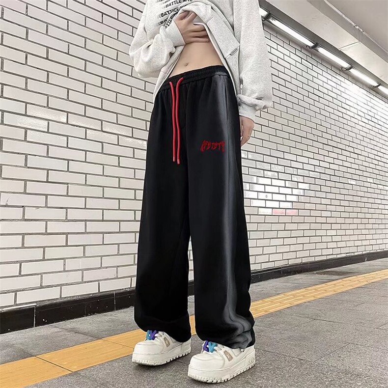 美式复古黑色高街喷白运动休闲裤秋冬加厚卫裤BK25P50,男装休闲裤,星座1116-2
