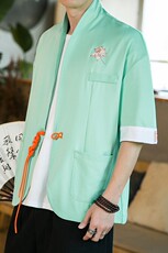 夏季风短袖改良西装外套绣花宽松汉服道袍中性潮JK23/P75，男装衬衫，电商A221A