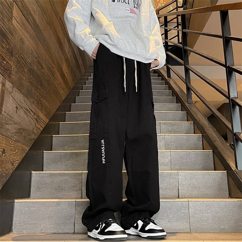 秋款男工装裤大口袋字母印花纯棉直筒宽松长裤h952 P40图片