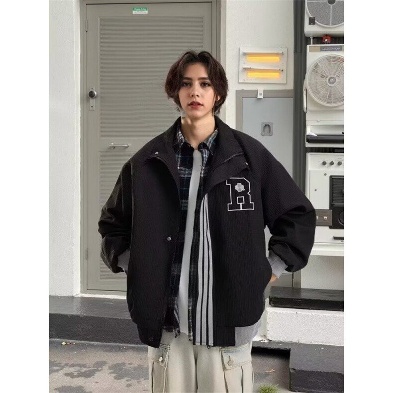 美式设计感小众拼接休闲立领外套2025新款秋季薄款宽松夹克图片