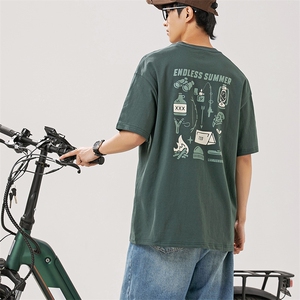 2024夏季新款男装日系潮牌印花圆领宽松短袖休闲T恤半袖T888-F40图片