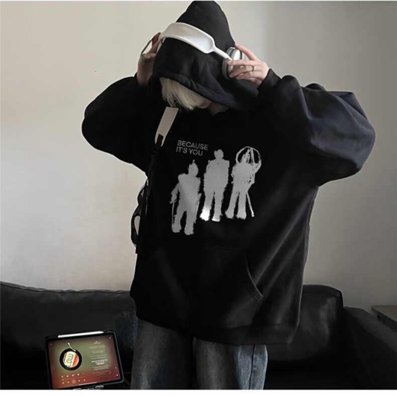 350g华棉潮牌印花连帽卫衣男女休闲春秋宽松时尚上衣5180-P43网图，女装卫衣/绒衫，电商B245