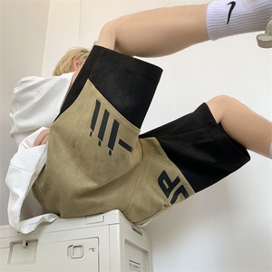 B239-1520-P43 美式拼接印花休闲短裤男麂皮绒男学生运动五分裤子图片