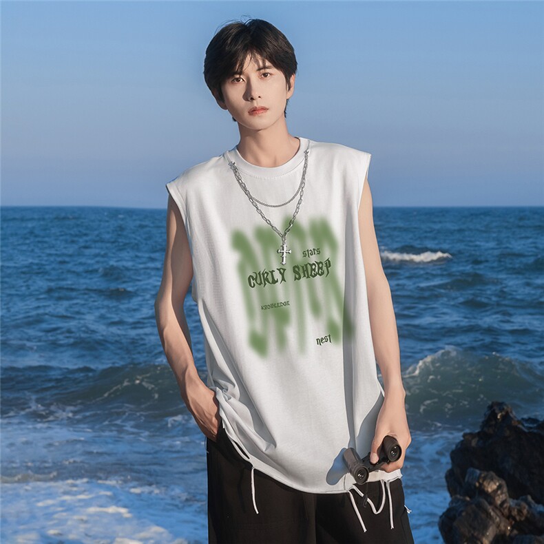 港风24夏款字母印花坎肩链条圆领背心DT65802P35控58,男装背心/马甲,电商A268A