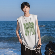 港风24夏款字母印花坎肩链条圆领背心DT65802P35控58，男装背心/马甲，电商A268A