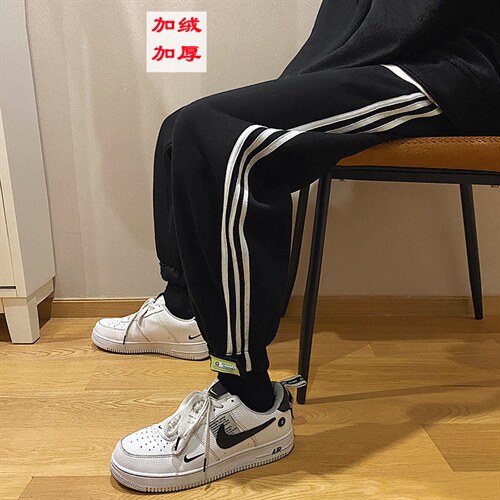 运动裤男宽松帅气百搭休闲裤港风ins条纹加绒束脚卫裤潮K533-p35,男装休闲裤,星座1008-1