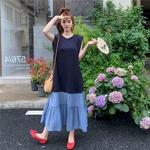 法式藏青色拼接无袖背心连衣裙女夏2025新款轻奢高级感巨好看别致图片