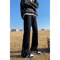 高街牛仔裤黑白色拉链款微喇叭裤715-6-BX08P65（控88），男装牛仔裤，星座715-6