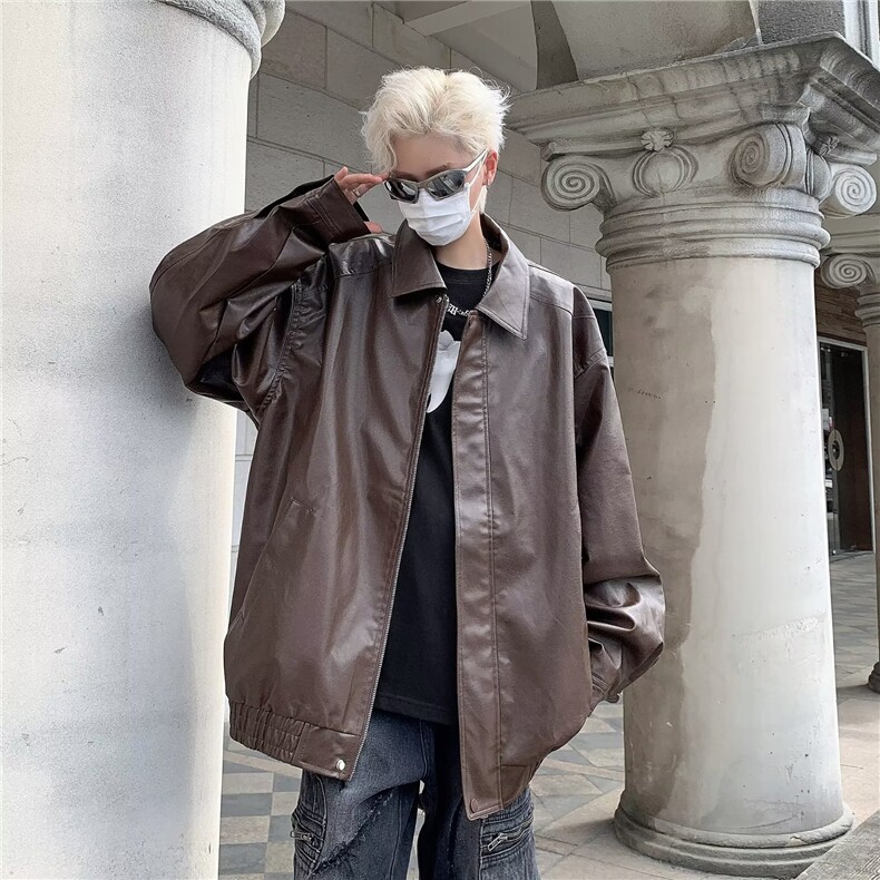 GC6360-P65美式街头2026秋季新款潮牌复古机车服宽松男皮衣外套,男装皮衣,电商C233