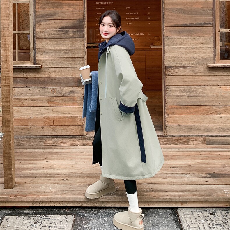 数据好新款现货长款风衣连帽拼色90羽绒服2C282-991P305K438图片