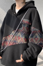 WY10096-P55摇粒绒撞色拼接保暖连帽小众卫衣，男装棉衣，电商A059