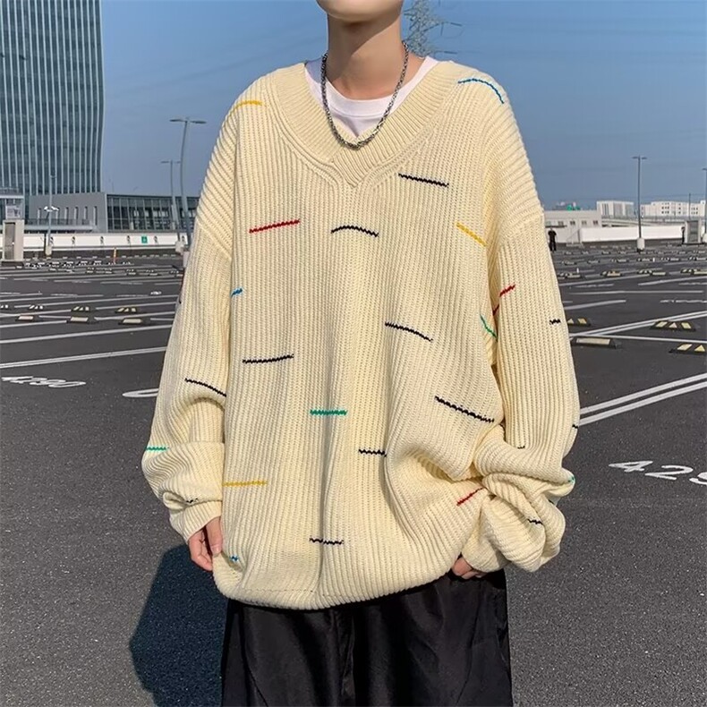 B400P50秋冬复古百搭时尚V领毛衣男高街潮流宽松慵懒,男装针织衫/毛衣,星座512-6