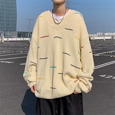 B400P50秋冬复古百搭时尚V领毛衣男高街潮流宽松慵懒，男装针织衫/毛衣，星座512-6