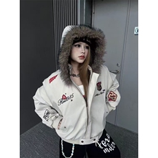 1506/QA9780/P84潮复古勋章刺绣毛领连帽冬季保暖派克服情侣，男装棉衣，星座1506