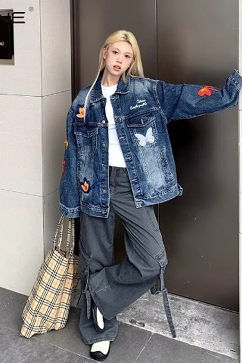 重工蝴蝶刺绣水洗牛仔衣女春秋新款韩版高级休闲复古外套,女装短外套,星座218-8