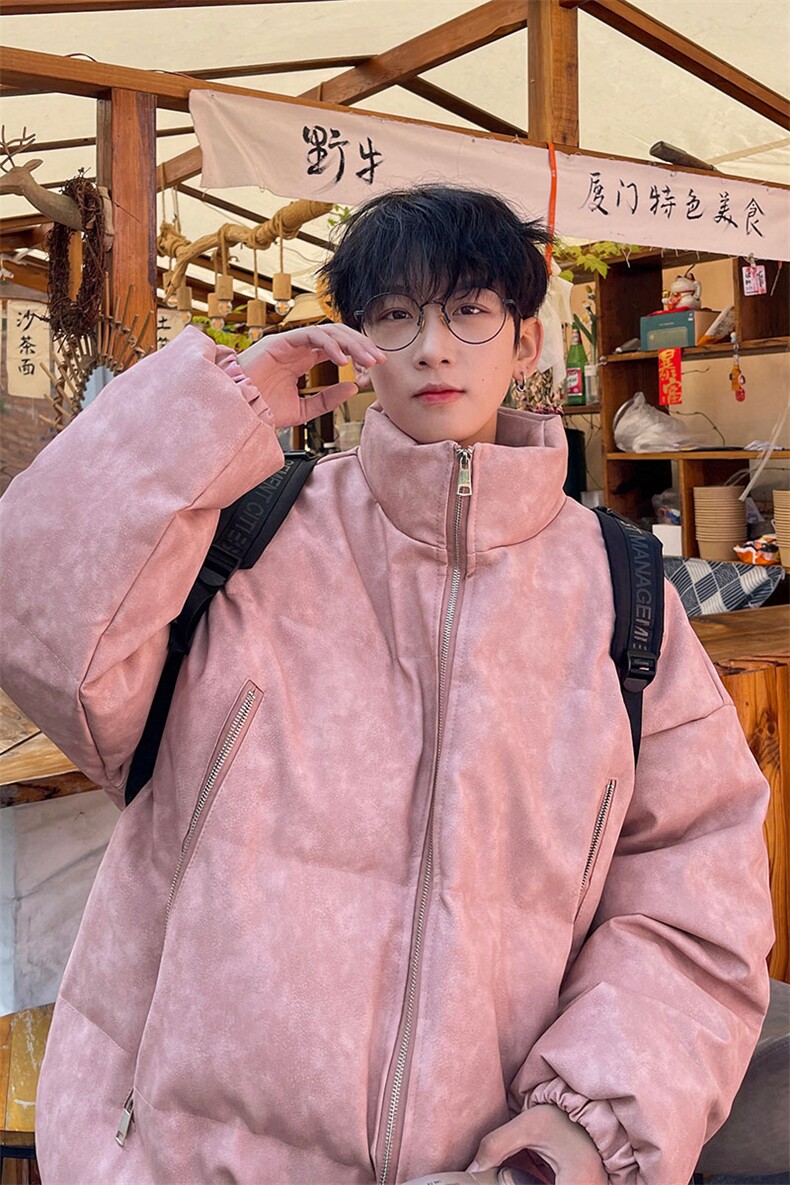 港风PU皮复古做旧双侧金属拉链夹克式加棉棉衣男MY77092P130控198,男装夹克,星座227-7