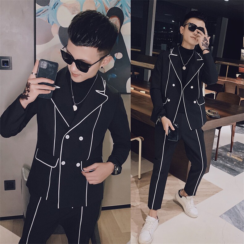 社会风小伙修身休闲商务西裤西服韩版西装两件套装D803-P165控205，男装西服套装，星座308A