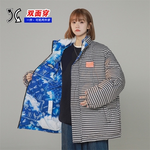 2025冬装双面穿格子棉衣男立领棉服女情侣棉袄外套3327-P100控148图片
