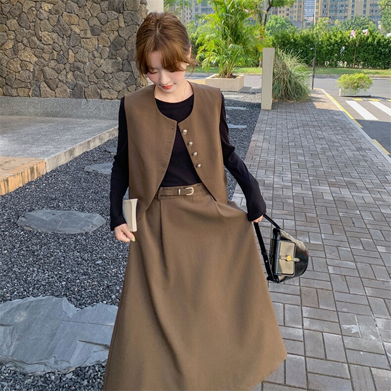 新款现货主推连衣裙马甲二件套9875-P155-K218,女装连衣裙,2C129