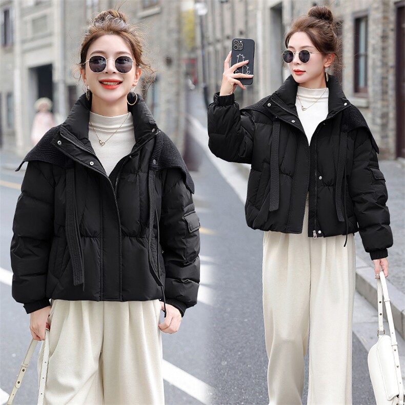 白鸭绒短款小个子针织披肩立领羽绒服外套女2025冬季新款面包服潮,女装羽绒服,意芙