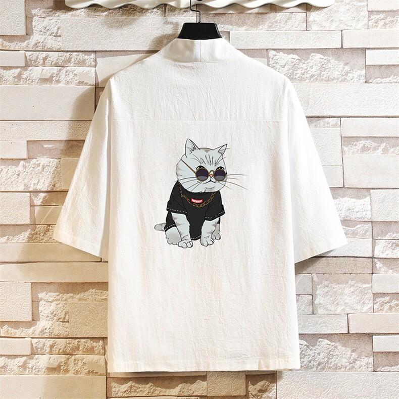 HF59044-P40风汉服男开衫外套七分袖道袍 砖墙挂拍图片