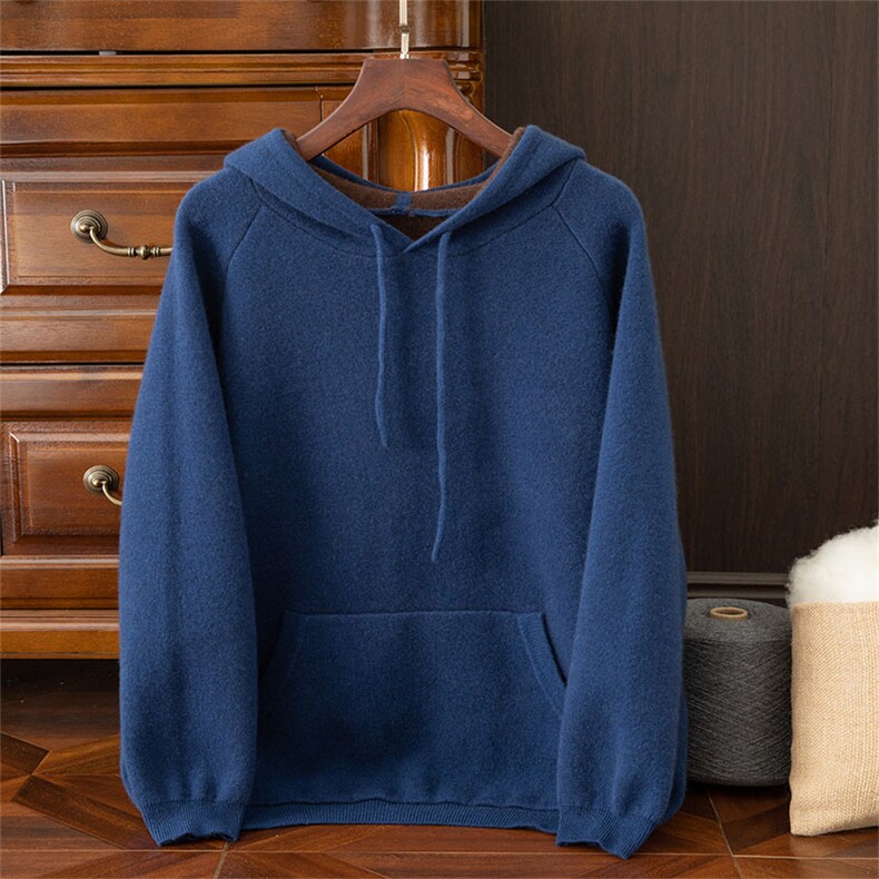 2024秋季新款羊绒长袖插肩帽衫舒适休闲，男装羊绒套衫，米亚康羊绒