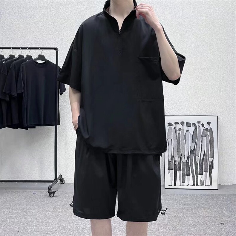 男潮流休闲套装宽松套装冰丝衬衫套装CS014P44图片