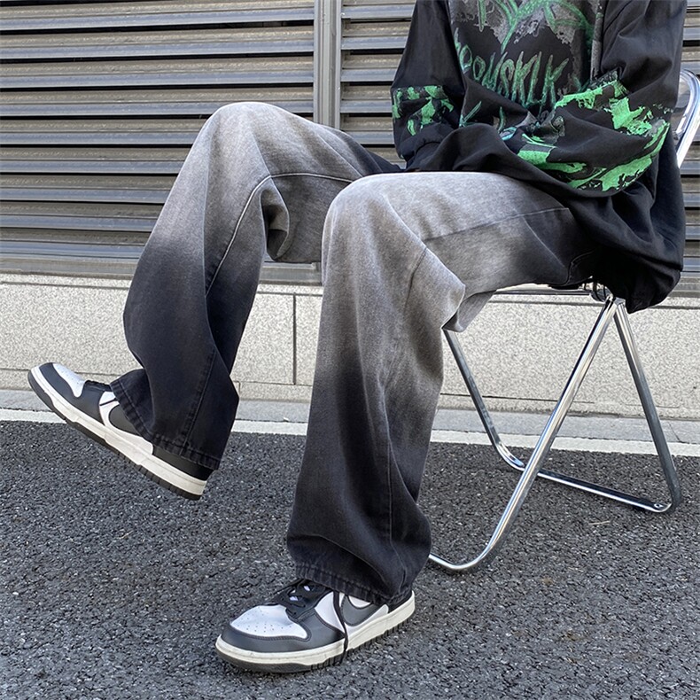 2023新款秋冬渐变宽松ins潮牛仔裤休闲阔腿直筒长裤子K5214-P32,男装牛仔裤,星座512-2