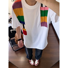 彩虹织带披肩短袖t恤男女同款宽松五分半袖DX605特批30，男装T恤，星座1007（原301D）