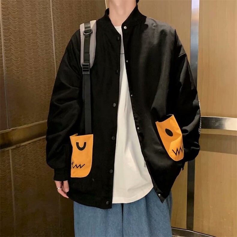 日系ins撞色口袋夹克宽松休闲棒球服潮牌秋季工装外套W1324-P50,男装夹克,星座512-2
