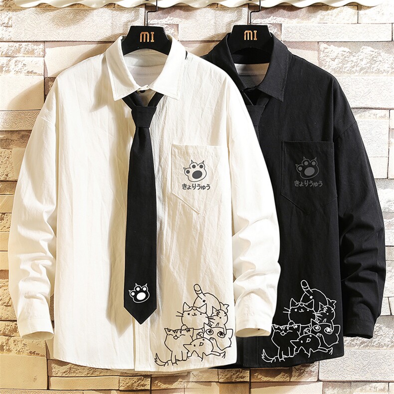 LC42107-P45痞帅领带长袖衬衫男士大码dk制服男jk衬衣男,男装衬衫,电商A040A