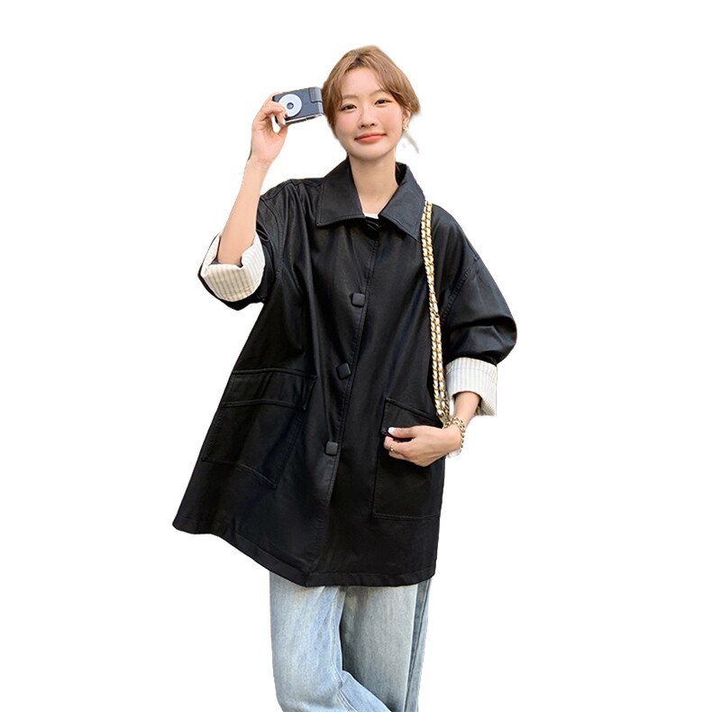 现货2025秋装新款皮风衣2C299-8065-P145-K208,女装皮衣,2C299