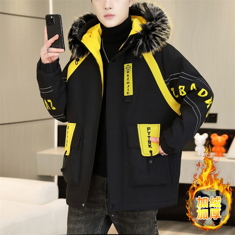 加绒夹克男士外套青年冬季加厚连帽大毛领保暖棉衣男L8757-P98,男装夹克,星座310B-3