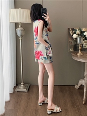 巨好看气质减龄新中式套装女夏款立领盘扣印花上衣短裤两件套，女装套装/套裙，江南