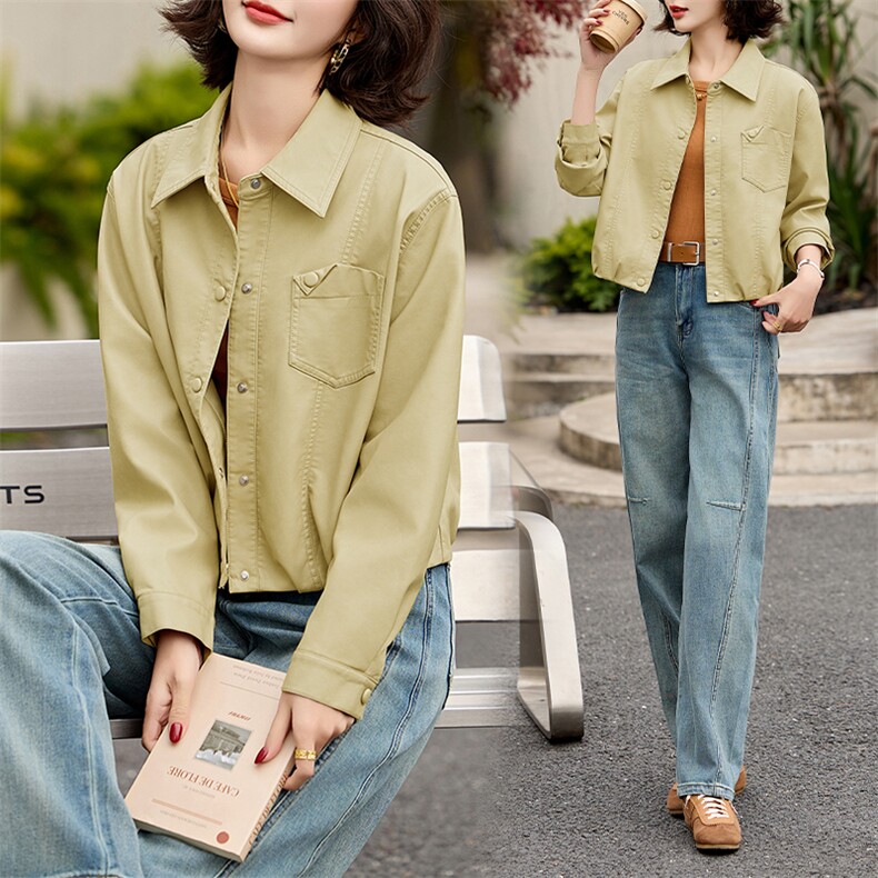 2025春秋季新款皮衣外套女pu皮翻领短款上衣拉链高级感机车服夹克，女装皮衣，潮流依族