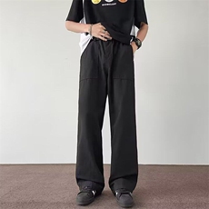 美式高街口袋皱褶工装裤男女做旧阔腿微喇叭通勤裤子潮K6093-P49，男装休闲裤，星座412-2