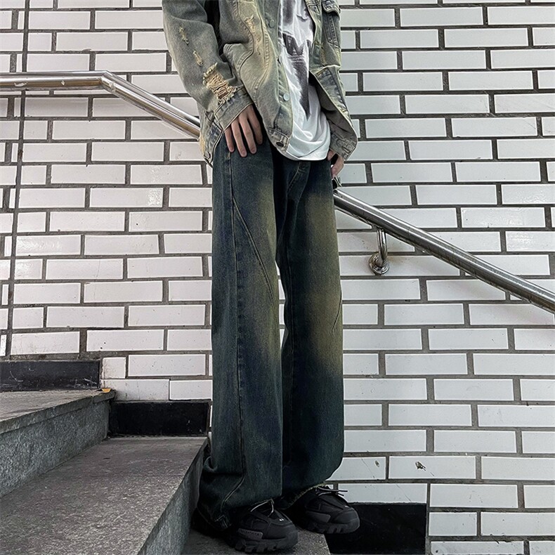 复古牛仔裤男裤子潮牌男生美式高街长裤男款直筒裤N0862-P43图片