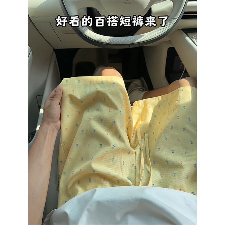 撞色波点短裤 5X2062-TP2039小清新沙滩裤慵懒格子夏季五分裤图片