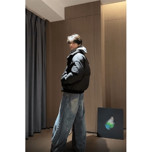现货5W件冬季三防重磅硬挺boxy短款羽绒立领PU皮棉衣外套加厚棉服图片