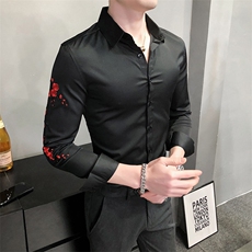 秋冬男士长袖修身梅花刺绣修身衬衣衬衫休闲A236-8826-P55，男装衬衫，电商A236
