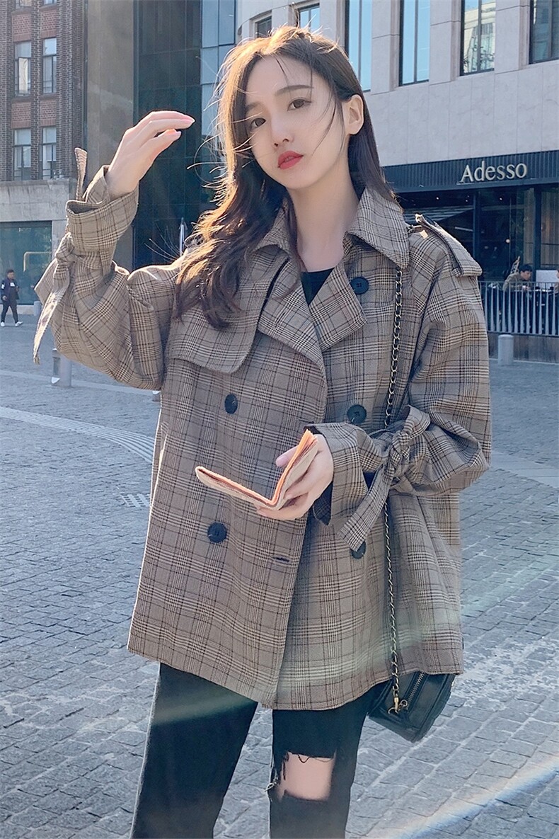 大货已出2021春季新款格子短款风衣262A-Y3905-P115-K178,女装风衣,Yologo
