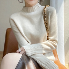半高领宽松韩版纯羊毛衫克莱因蓝毛衣秋冬款保暖针织打底衫女羊绒，女装羊毛衫，丹芙娇羊绒